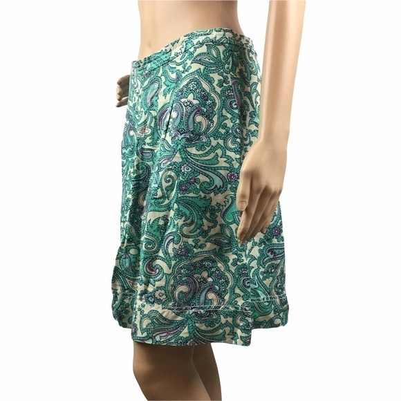 LOFT Skirt Size 4 Teal Multicolor Paisley Print Pleated Casual - Picture 4 of 7